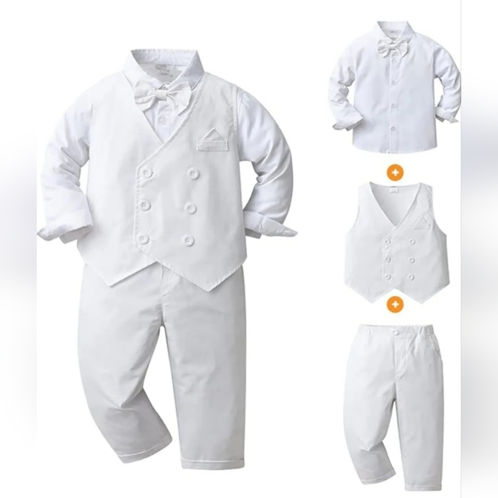 4pcs Baby Toddler Formal Outfit Set Wedding / Baptist Christening White Suit NEW